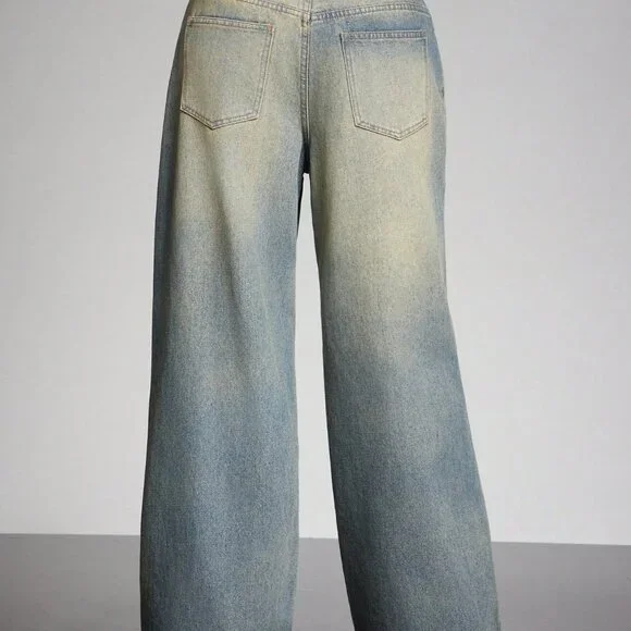Medium Wash Punk Women's Wide Leg Baggy Jeans